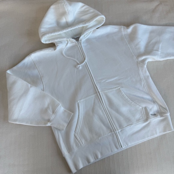 Aritzia TNA Cozy Fleece Boyfriend Fit Full Zip Hoodie - White - Picture 1 of 5